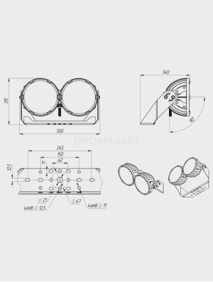 Размеры светильника FHB 33-300-740-D60